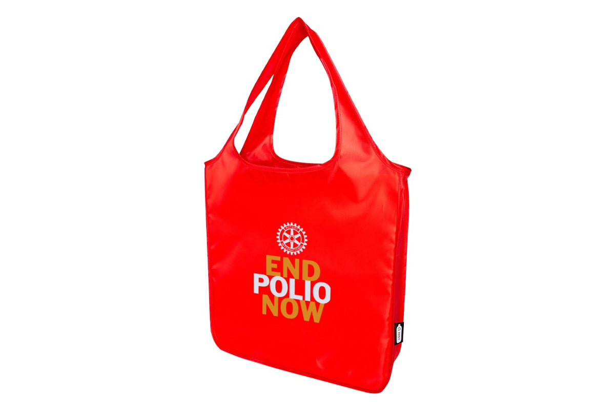 Rødt sammenleggbart handlenett med End Polio Now-motiv